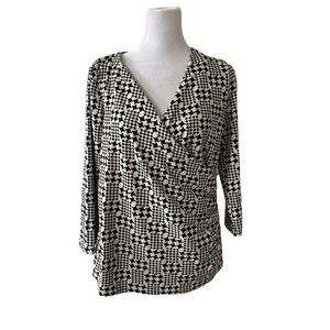 Talbots large petite faux wrap top black white